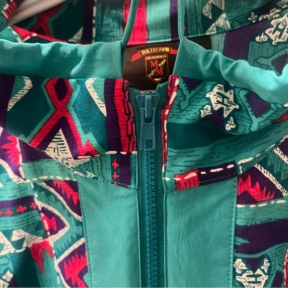 Vintage Geometric Windbreaker Spring Jacket Coat with Removable Shoulder Pads XL - Picture 3 of 16